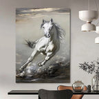 “White Horse in Motion” - Dynamic Oil Painting On Canvas PT2180