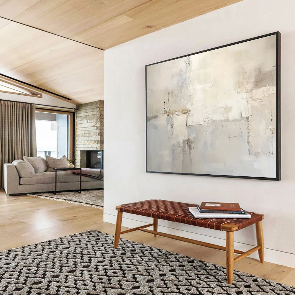 “Light Gray Abstract Composition” - Abstract Composition Painting, Fits Contemporary Hallway & Art Studio DKS624