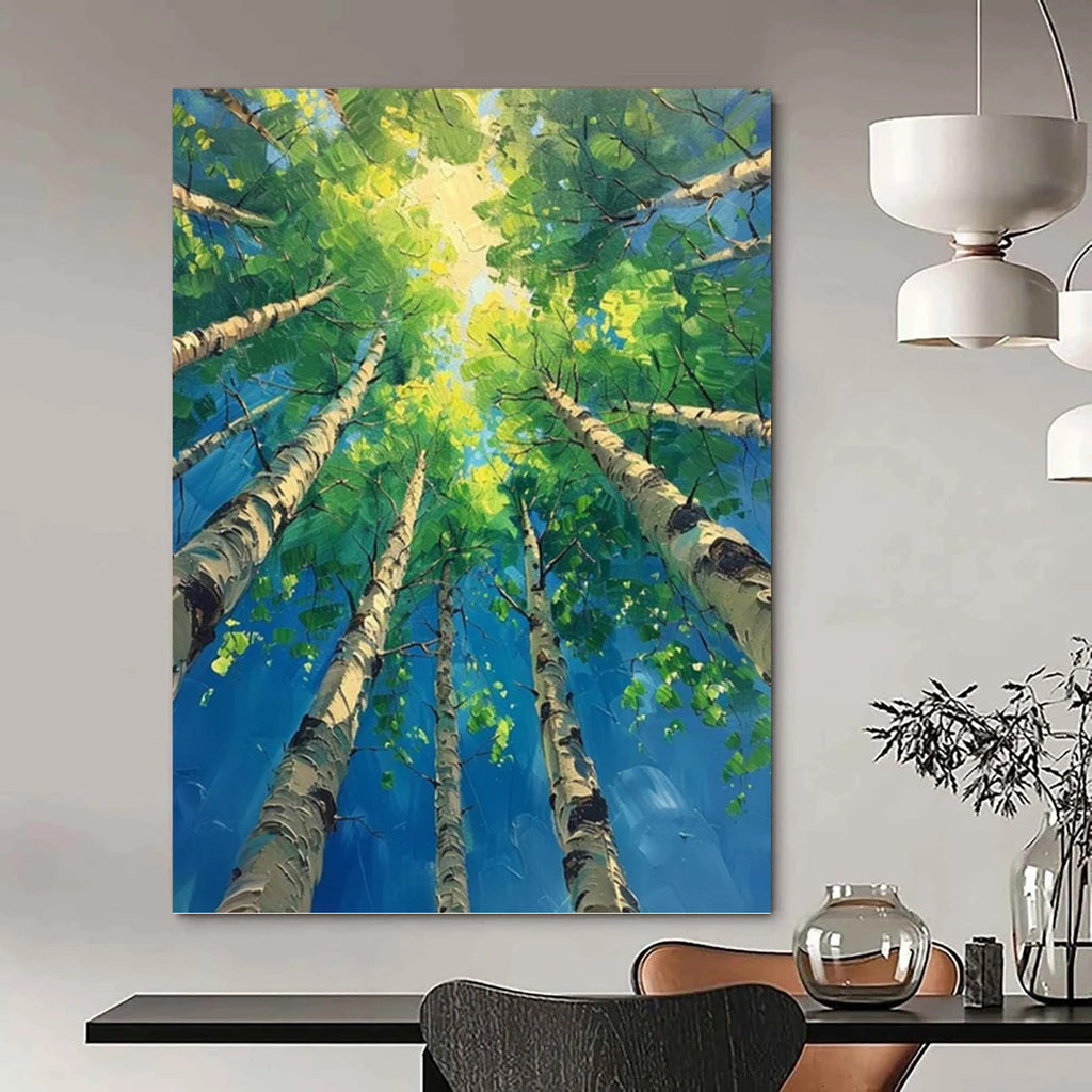 “Green and Blue Forest Canopy” - Landscape, Impressionistic Painting On Canvas PT1552