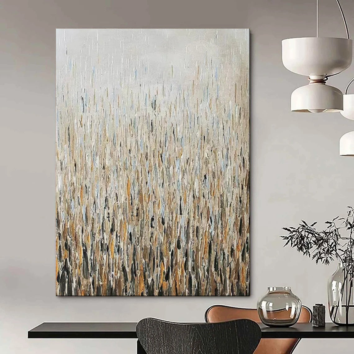 “Textured Neutral Grassland” - Abstract Landscape Painting On Canvas PT1889