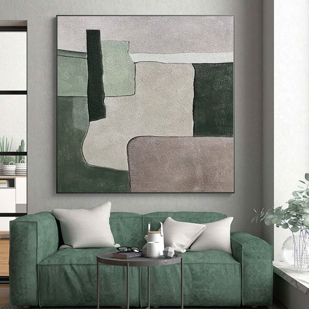 “Pastel Shape Mix” - Green, Gray, Purple Abstract Geometric Painting On Canvas PS0392