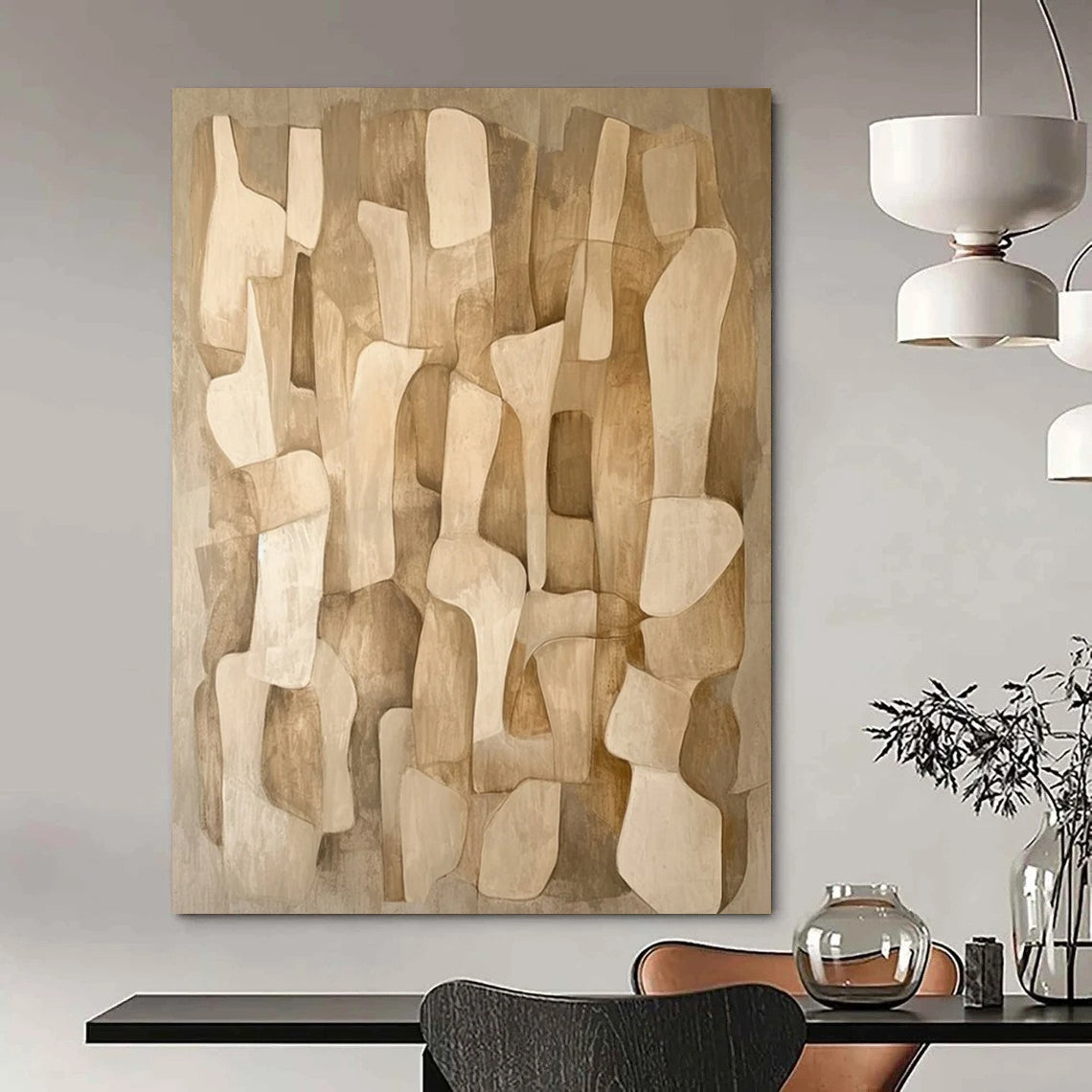 “Beige - Brown Abstract Shapes” - Abstract Geometric Painting On Canvas DS021