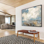 “Blue - Gray Abstract Seascape” - Textured Horizon “Skyline Surf” Painting On Canvas PT1665