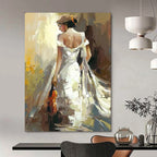 “Woman in White Gown with Violin” - Expressive Oil Painting On Canvas PT2175