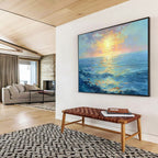 “Vibrant Sunset Sea” - Blue, Orange & Yellow Landscape, Expressive Oil Painting On Canvas DKS760