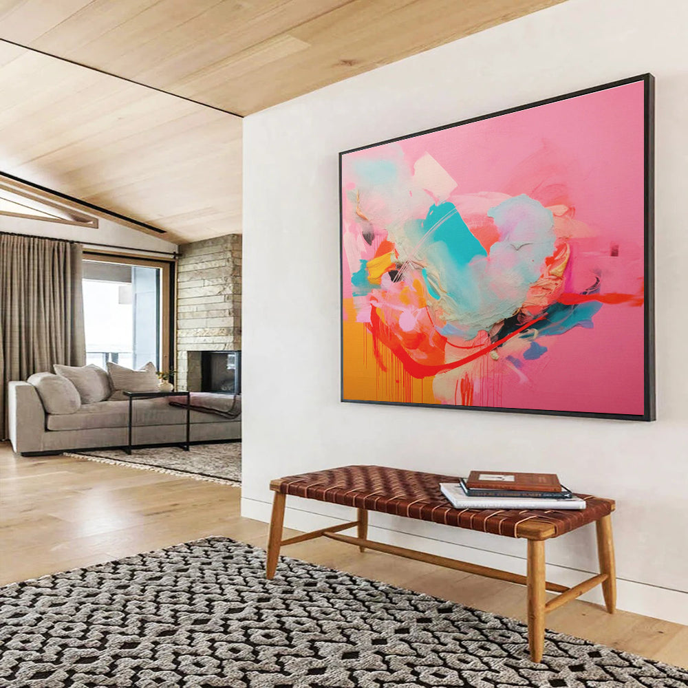 “Pink - Dominant Color Burst” - Vibrant Abstract Painting On Canvas DKS502