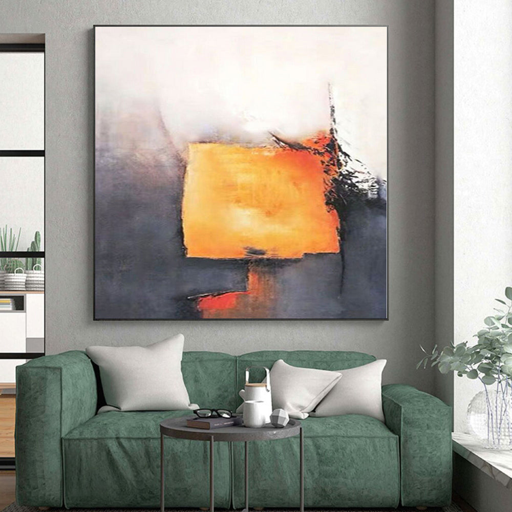 “Orange - Gray Abstract Block” - Orange, Gray, Red Abstract Minimalist Painting On Canvas PS0591