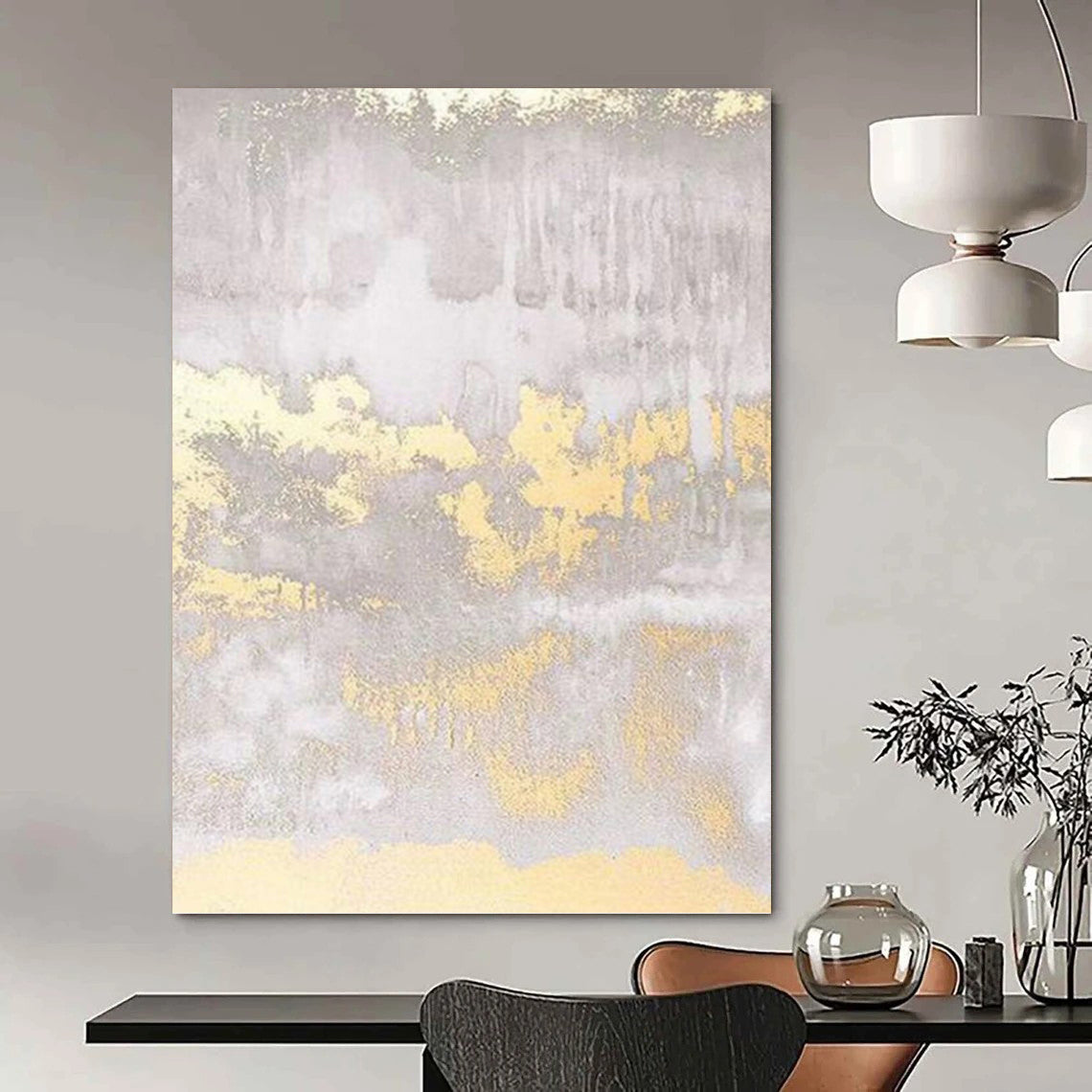 “Grey and Gold Swirls: Textured Abstract” - Luxe Modern Art On Canvas PT0951