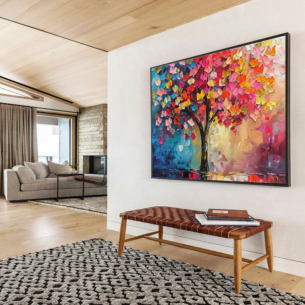 “Colorful Cubist Tree” - Cubist Oil Painting On Canvas DKS858