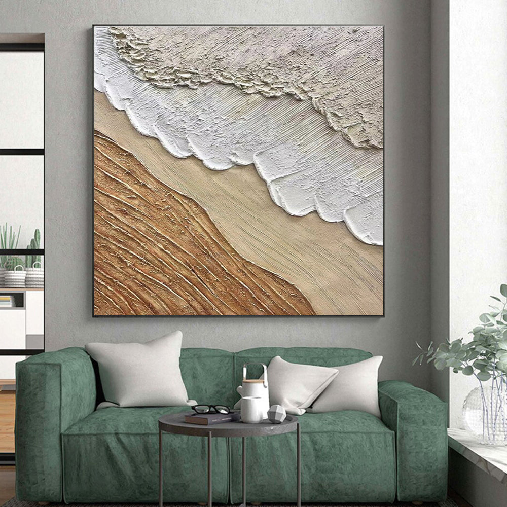 “Neutral Textured Layers” - Beige, White, Brown Abstract Impasto Painting On Canvas PS0721