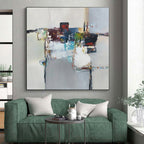 “Colorful Abstract Still Life” - Multicolor, Gray Abstract Still Life Painting On Canvas PS0588