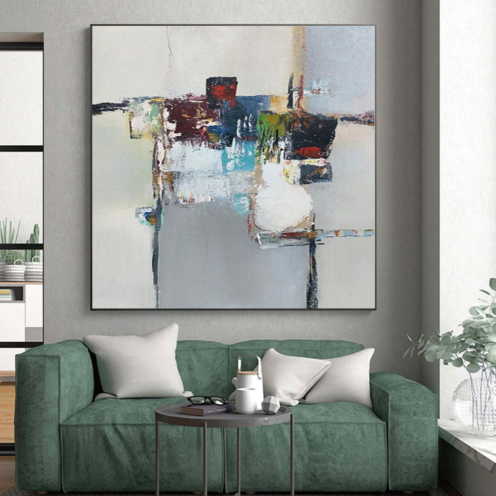 “Colorful Abstract Still Life” - Multicolor, Gray Abstract Still Life Painting On Canvas PS0588