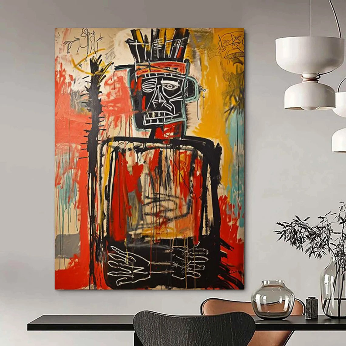 Ancient Warrior: Basquiat - Style Figure Painting On Canvas DS108