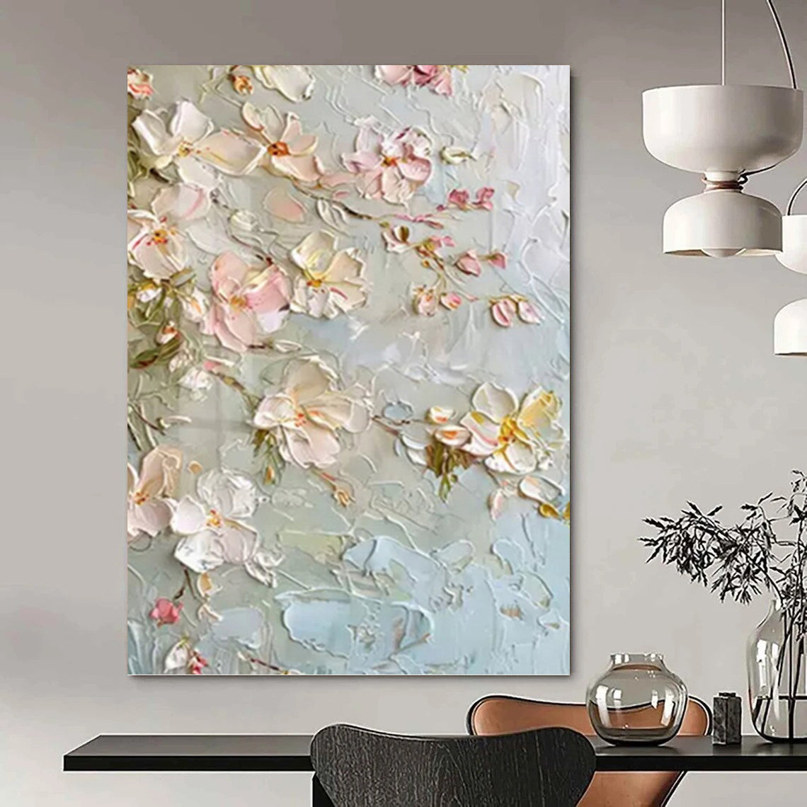 “Light - Colored Floral Relief” - Realist - Inspired Floral Painting On Canvas PT1392