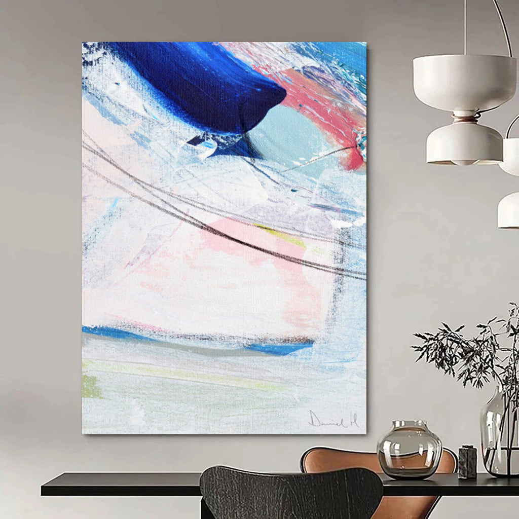 “Blue - Pink Abstract Flow” - Soft Hues & Gentle Strokes Painting On Canvas DS150