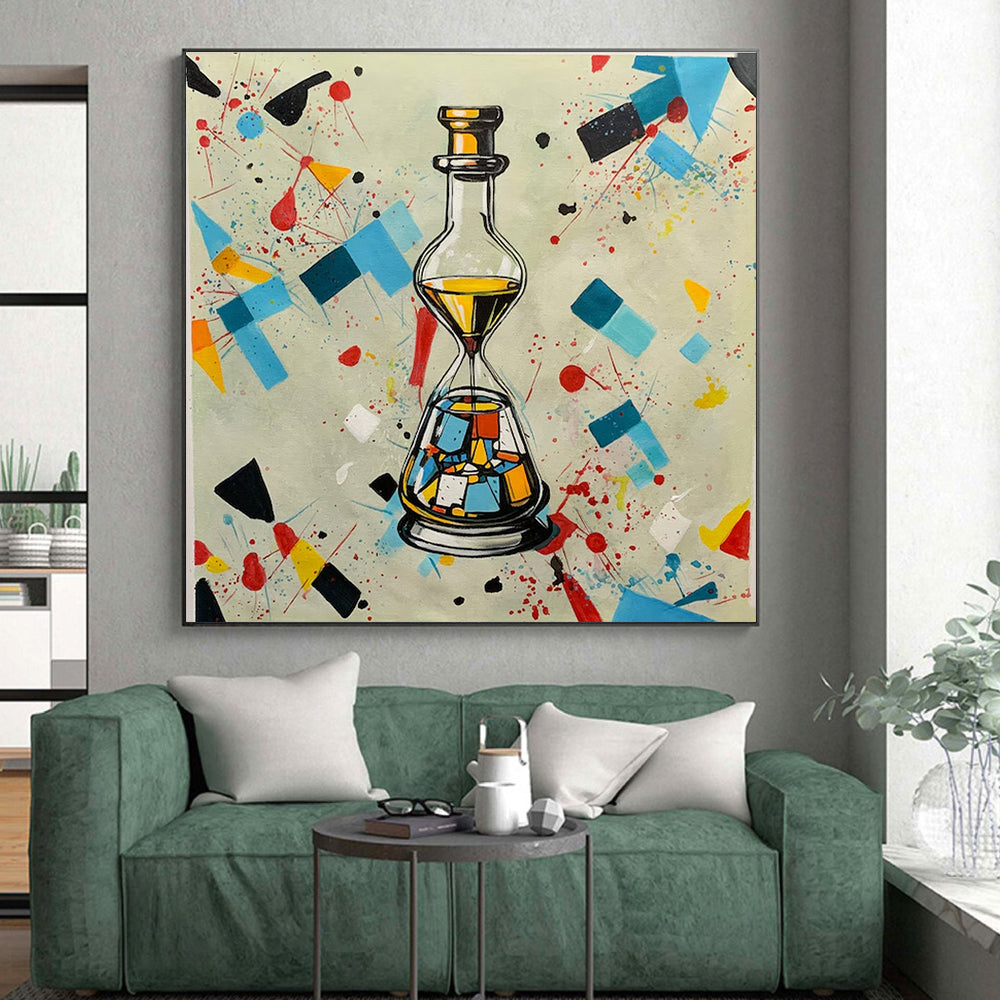 “Colorful Hourglass - Bottle” - Multicolor Abstract Surrealist Painting On Canvas PS0718