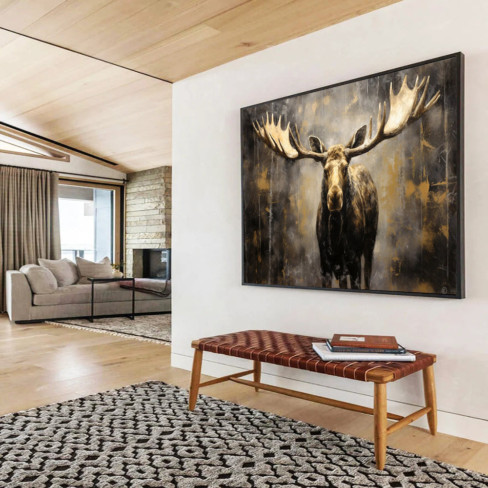 “Gold and Brown Moose in Mist” - Dramatic Wildlife Painting On Canvas PT079