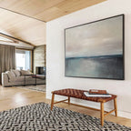 “Soft Coastal Horizon in Neutrals and Blues” - Minimalist Seascape Oil Painting On Canvas PT028