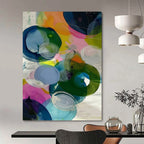 “Colorful Transparent Circles Abstract” - Playful Contemporary Painting On Canvas PT0999