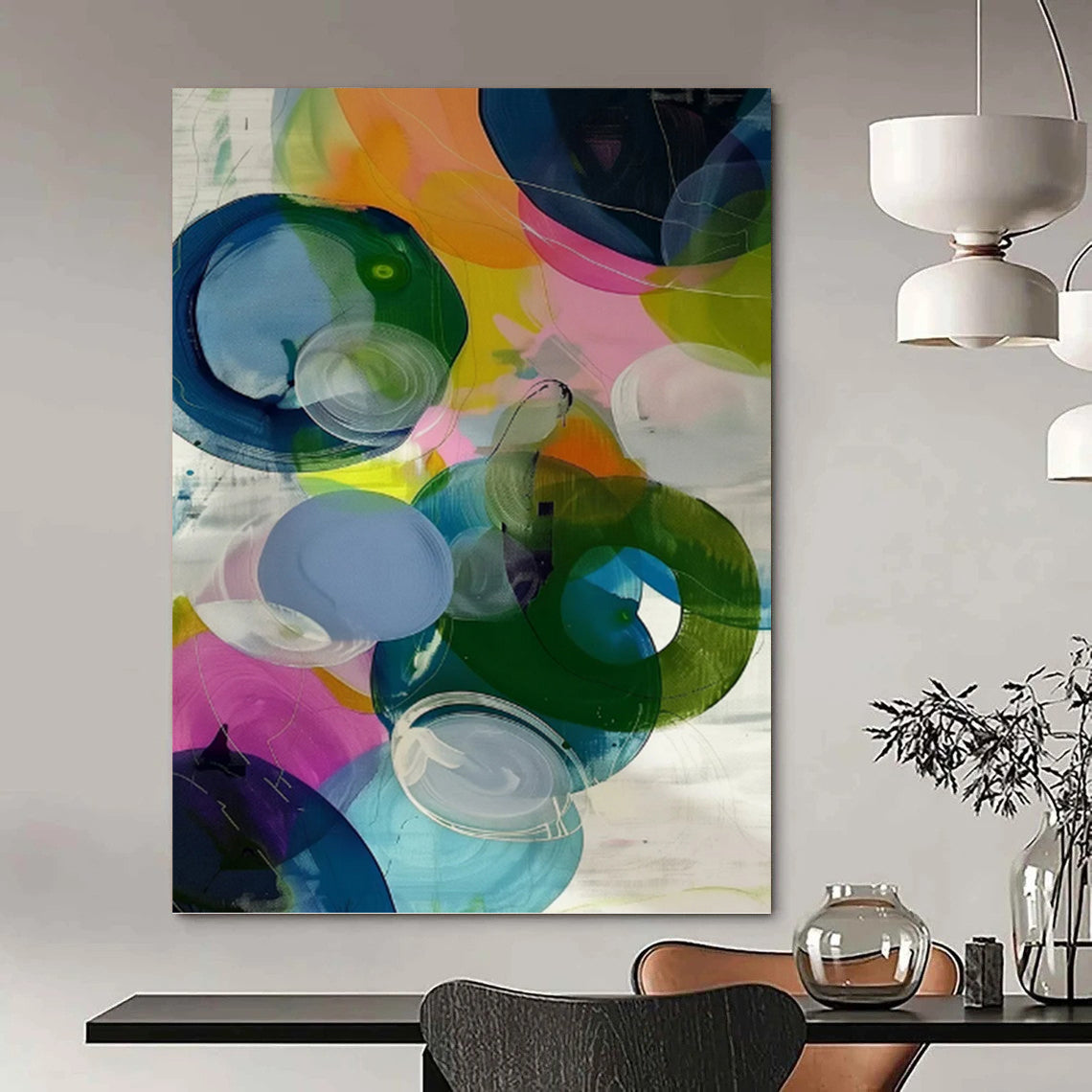 “Colorful Transparent Circles Abstract” - Playful Contemporary Painting On Canvas PT0999