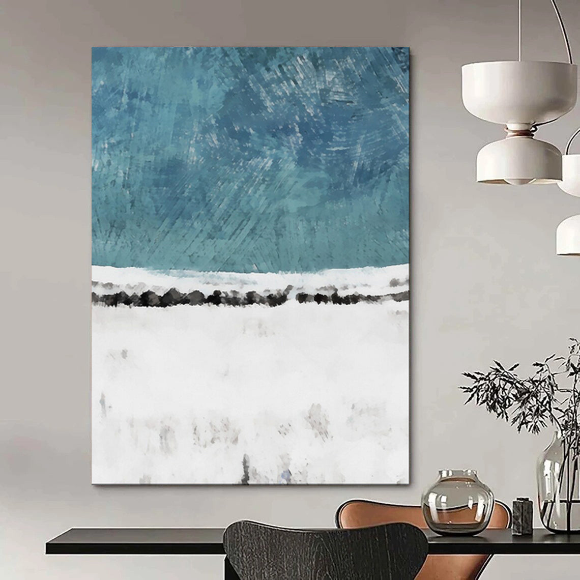 “Teal - White Abstract Snowscape” - Abstract Landscape Painting On Canvas PT2025