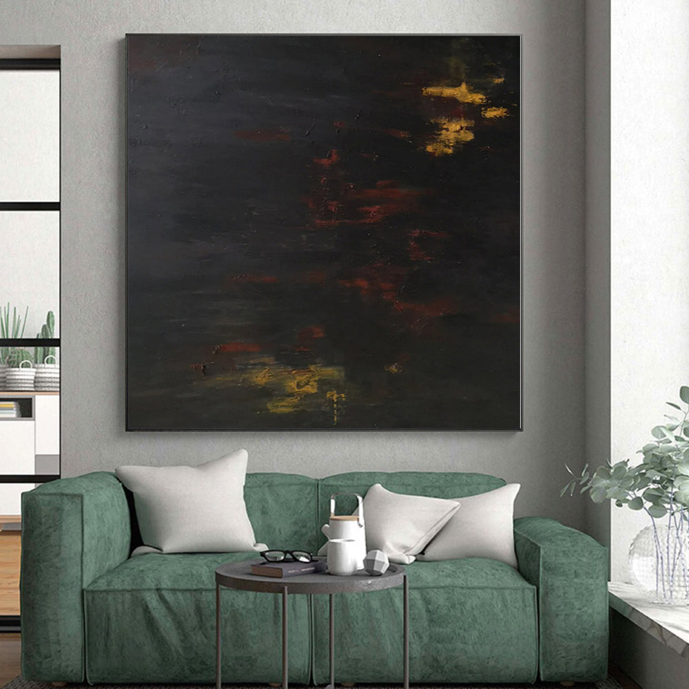 “Dark - Toned Abstract Subtle Lights” - Mysterious Abstract Painting On Canvas PS0354
