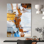 “Geometric Fusion: Brown, White, and Blue Abstract” - Cubist - Inspired Painting On Canvas PT0937
