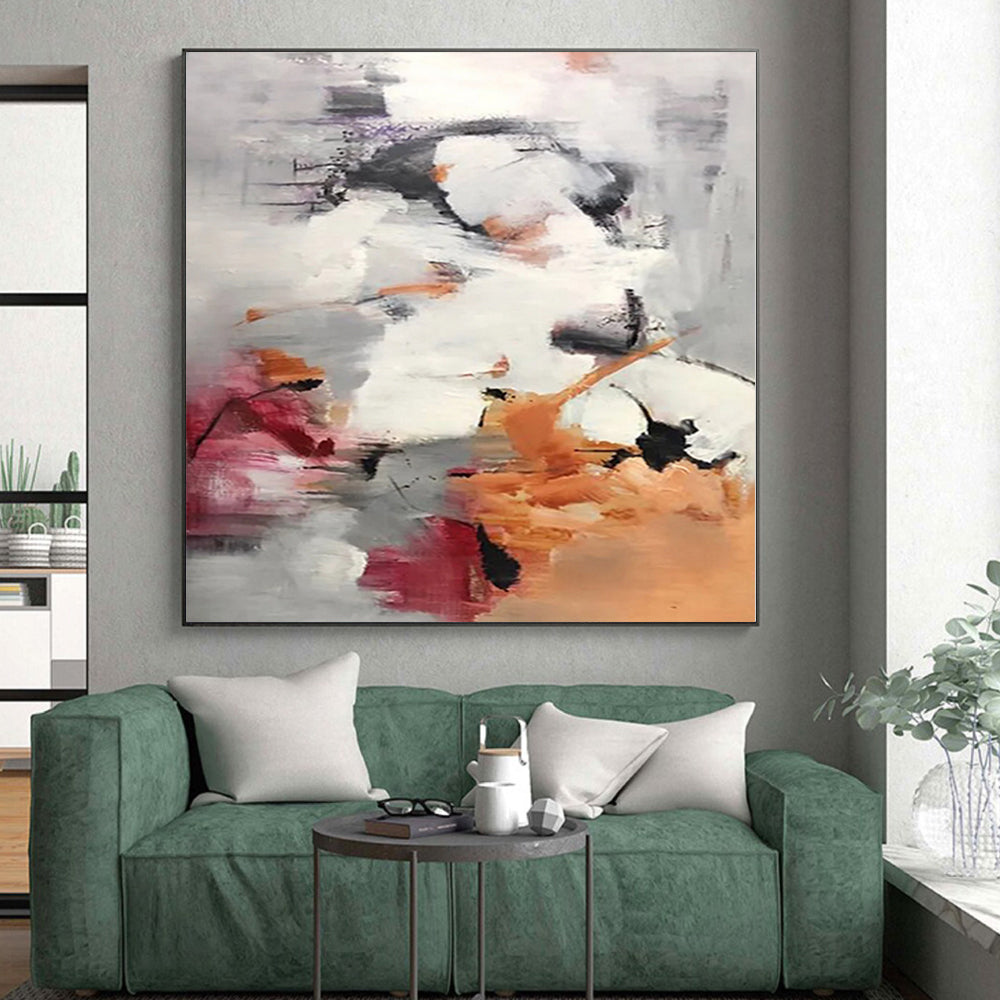 “Grey - Orange Abstract Energetic Forms” - Expressive Abstract Painting On Canvas PS0300