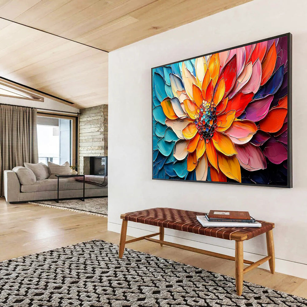 “Colorful Petals of a Blooming Flower” - Impasto Floral - Painting On Canvas PT1766