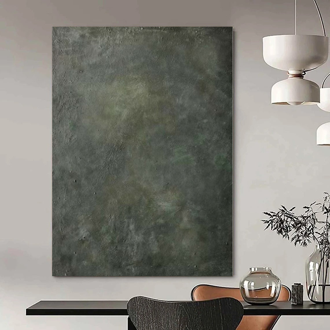 “Gray - Green Textured Subtle” - Understated Abstract Painting On Canvas PS0143