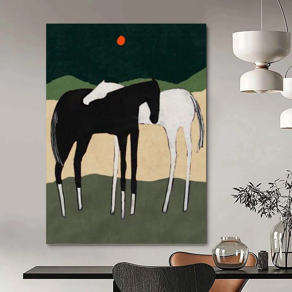 “Minimalist Horses in Nature’s Hues” - Minimalist - Inspired Animal Painting On Canvas PT1412