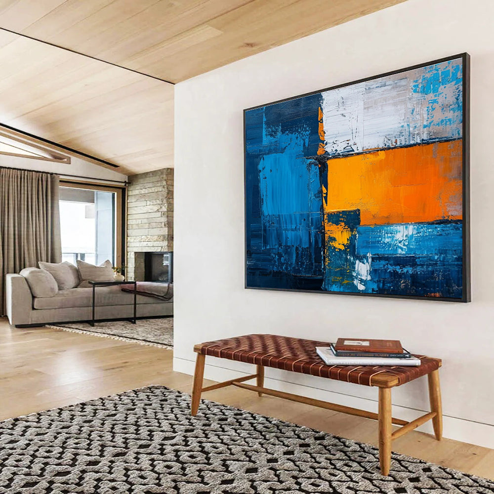 “Blue - Orange Geometric Clash” Abstract Painting On Canvas DKS273