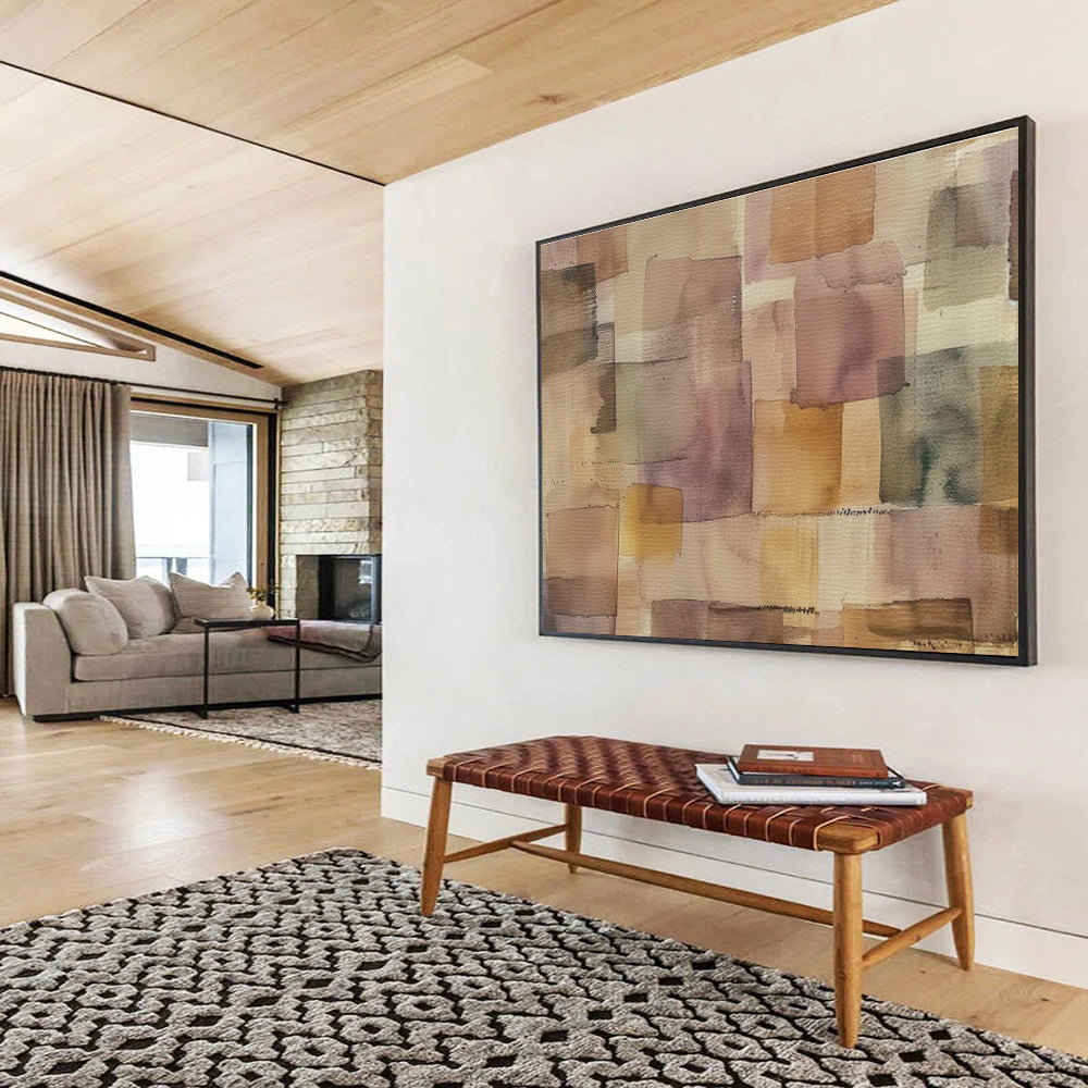 Soft Color Blocked Squares Minimalist Abstract Painting On Canvas DKS147