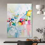 “Rainbow - Hued Abstract Collage” - Multi - Colored Abstract Painting On Canvas DS279