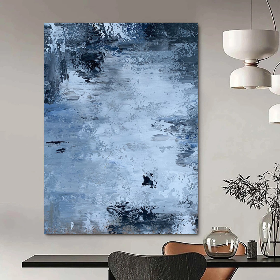 “Cool Tones Abstract Flow” - Shades of Blue with Subtle Textures Painting On Canvas DS251