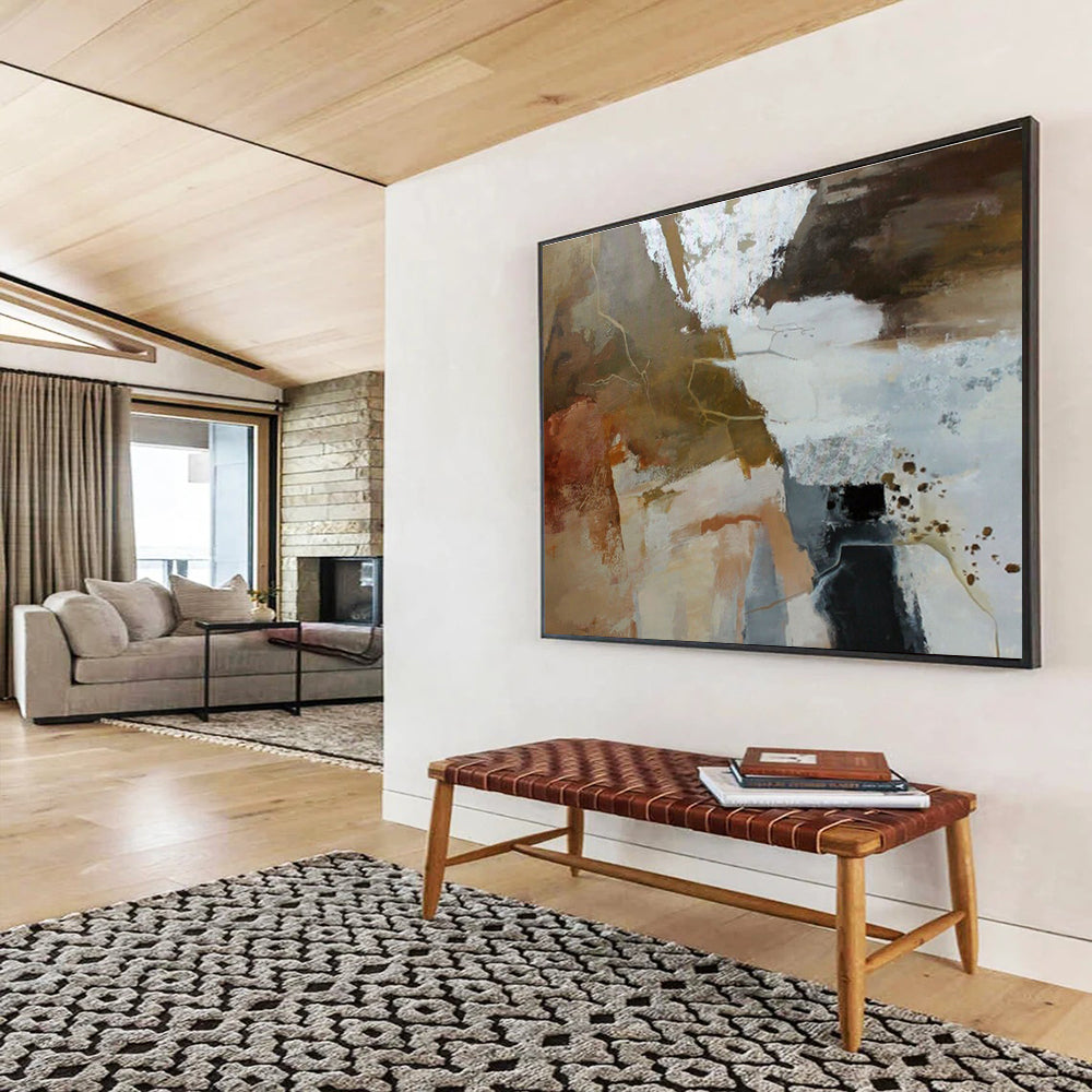 Earth - Toned Abstract Composition Abstract Expressionist Painting On Canvas DKS133