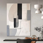 Black, White, Gray with Curved & Straight Lines "Geometric Flow" Abstract Painting On Canvas PS1375