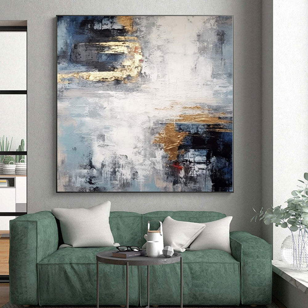 “Elegant Gold - Accented Monochrome Abstract” - Minimalist Abstract Painting On Canvas PS0237