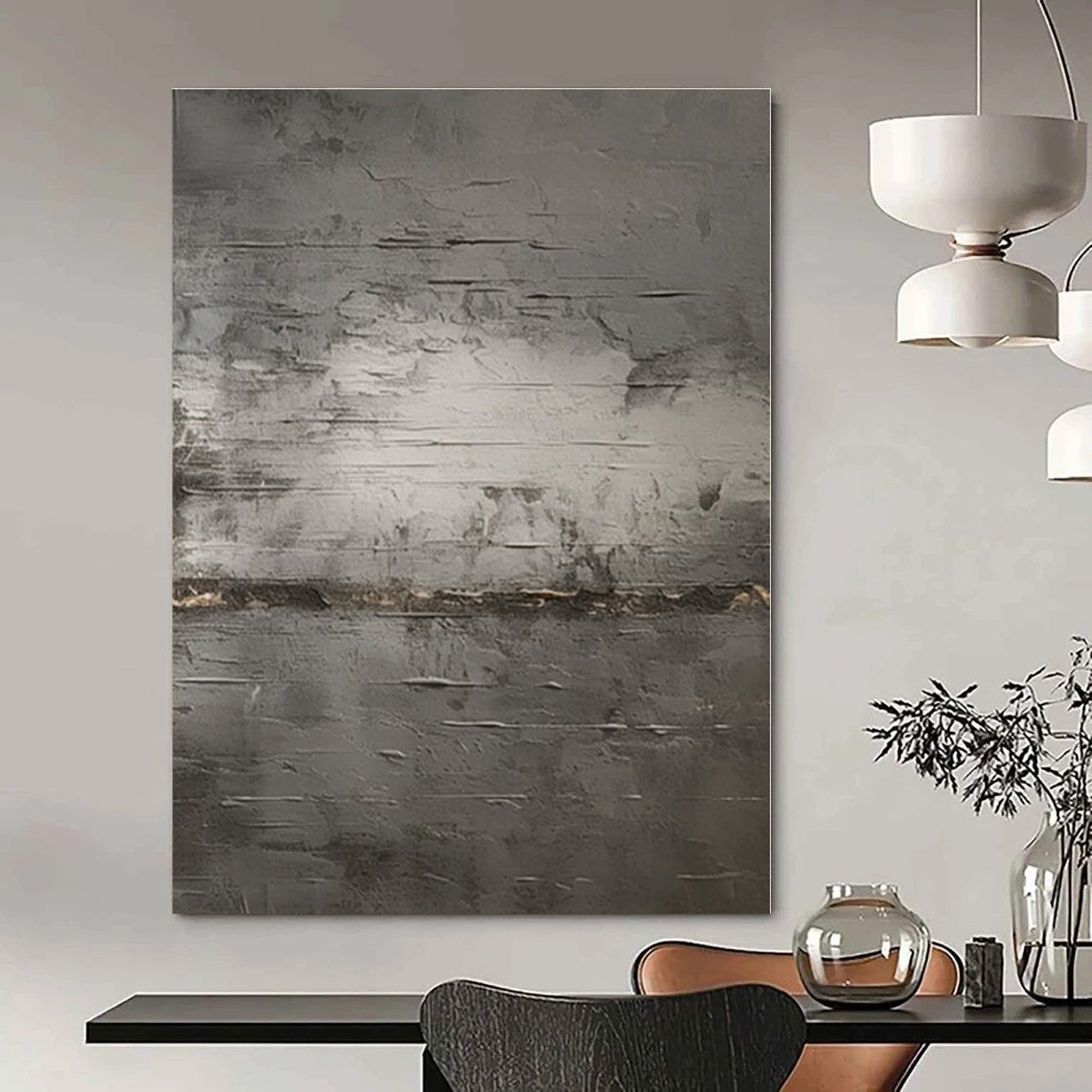 Gray with Textured Layers "Industrial Echo" Abstract Painting On Canvas PS1365