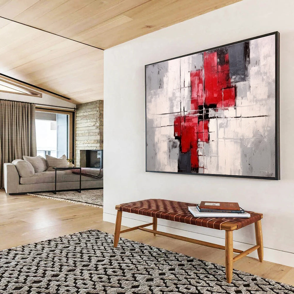 “Yellow, Blue, and Red Color Block Landscape” Abstract Painting On Canvas DKS269