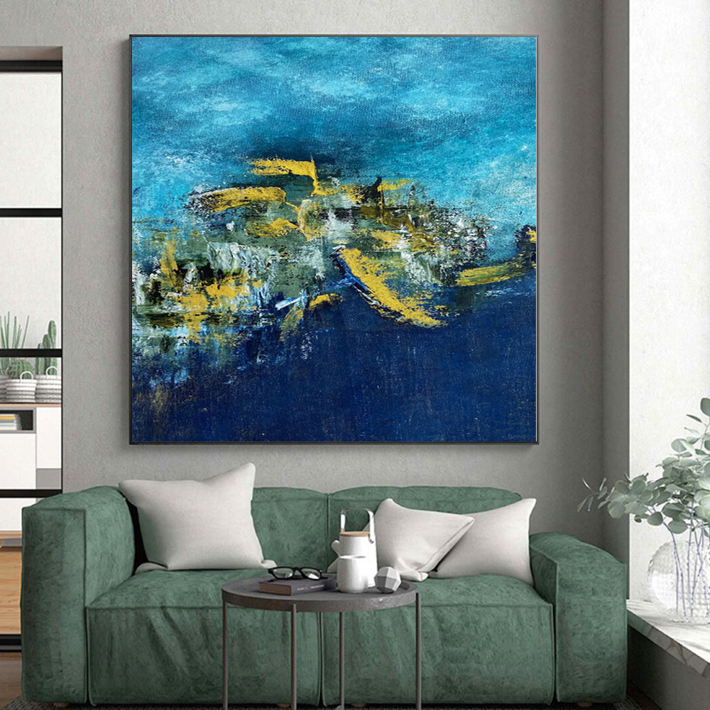 “Blue - Yellow Abstract Harbor” - Maritime Abstract Painting On Canvas PS0062