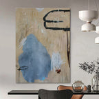 Beige, Blue, Black, White with Scribbled Marks "Vintage Journal" Abstract Painting On Canvas PS1414