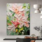 “Pink - Green Floral Impasto” - Impressionist - Inspired Floral Painting On Canvas PT1396