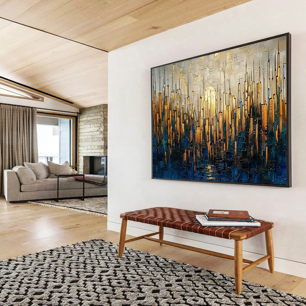 “Golden City Skyline” - Textured Urban Painting On Canvas PT172
