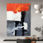 “Red - Black - White Abstract Contrast” - Monochromatic with Red Accent Abstract Painting On Canvas PT1058