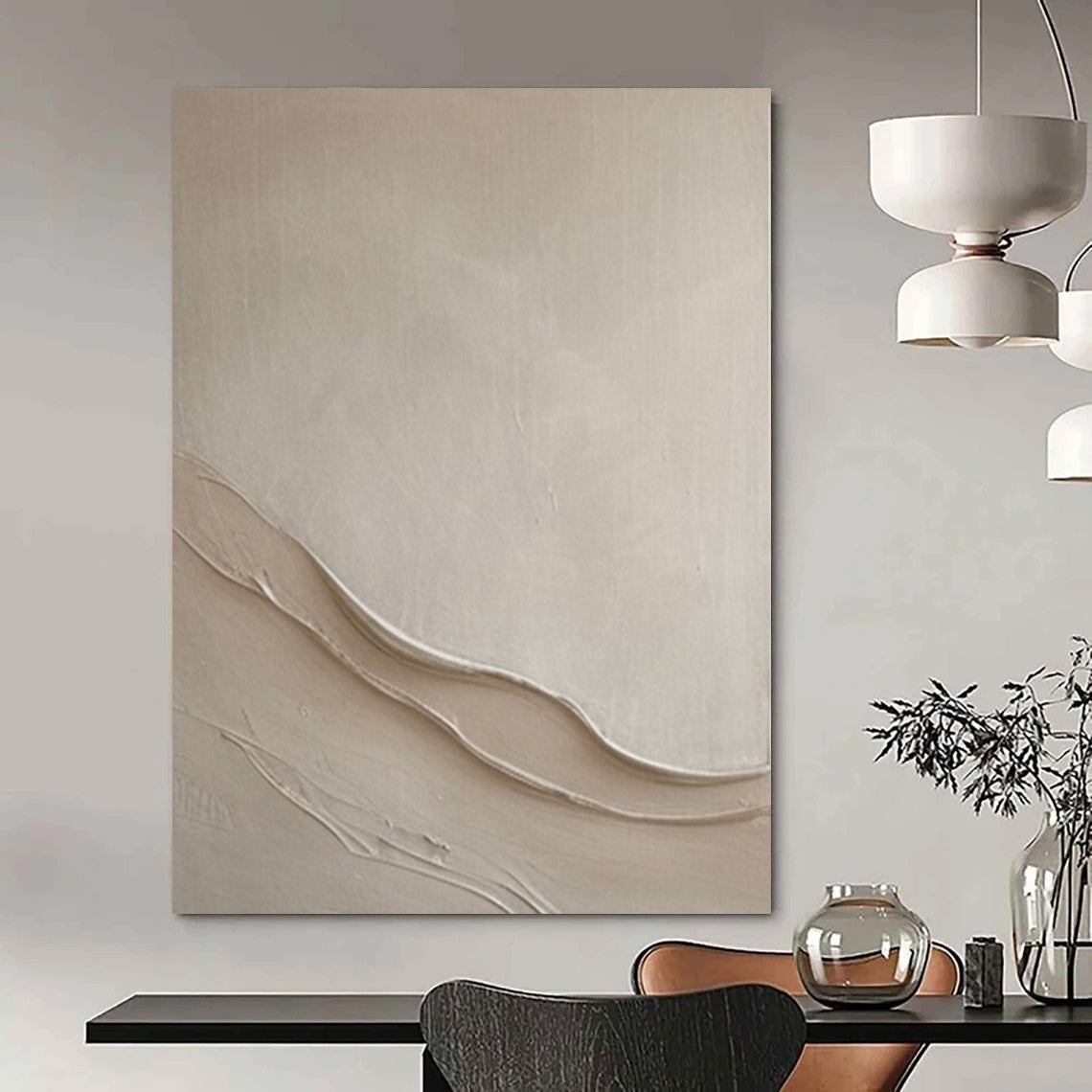 Textured Beige Waves "Sands of Serenity" Relief Sculpture On Canvas PS1068