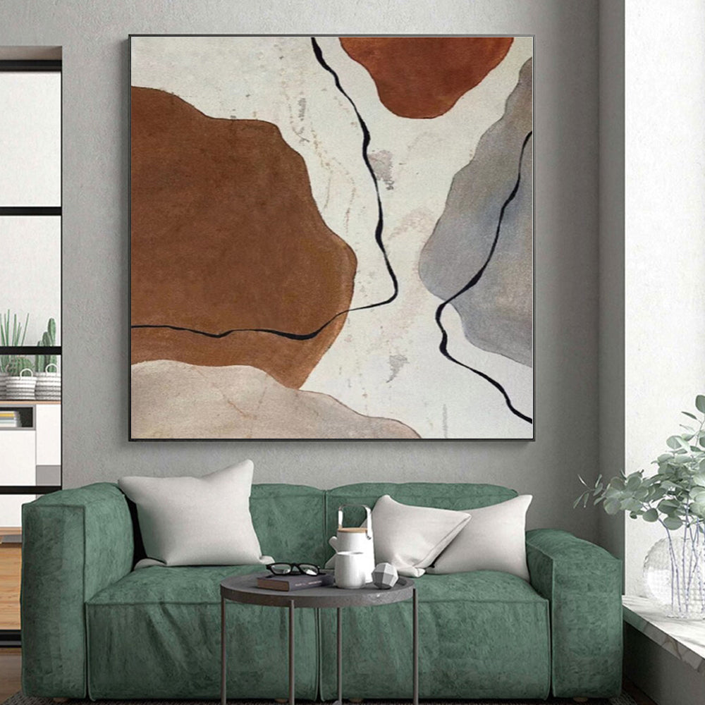 “Brown & Gray Abstract Shapes” - Abstract Shape Painting On Canvas PS0410