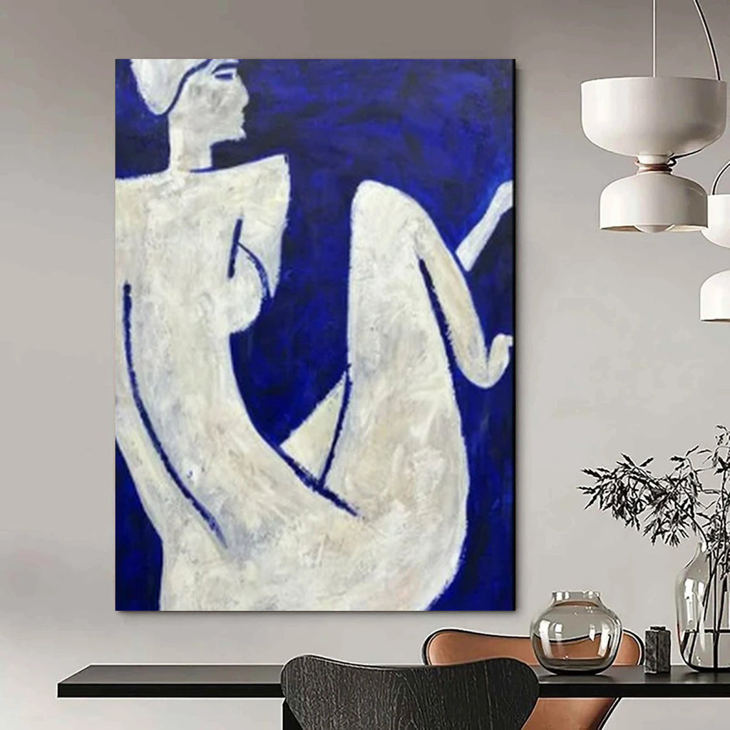 “Blue - White Figures” - Abstract Figurative Painting On Canvas PT2329