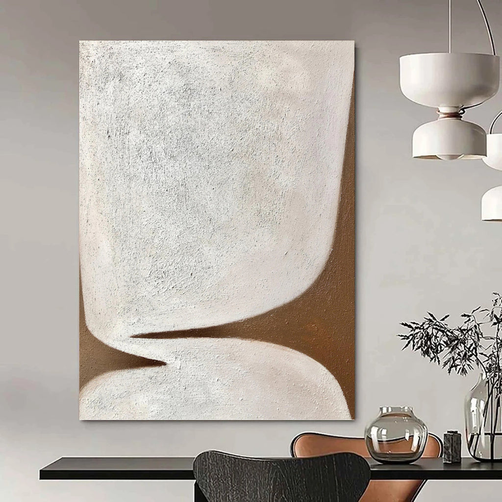 “White - Brown Abstract Forms” - Minimalist Abstract Painting On Canvas PT1179