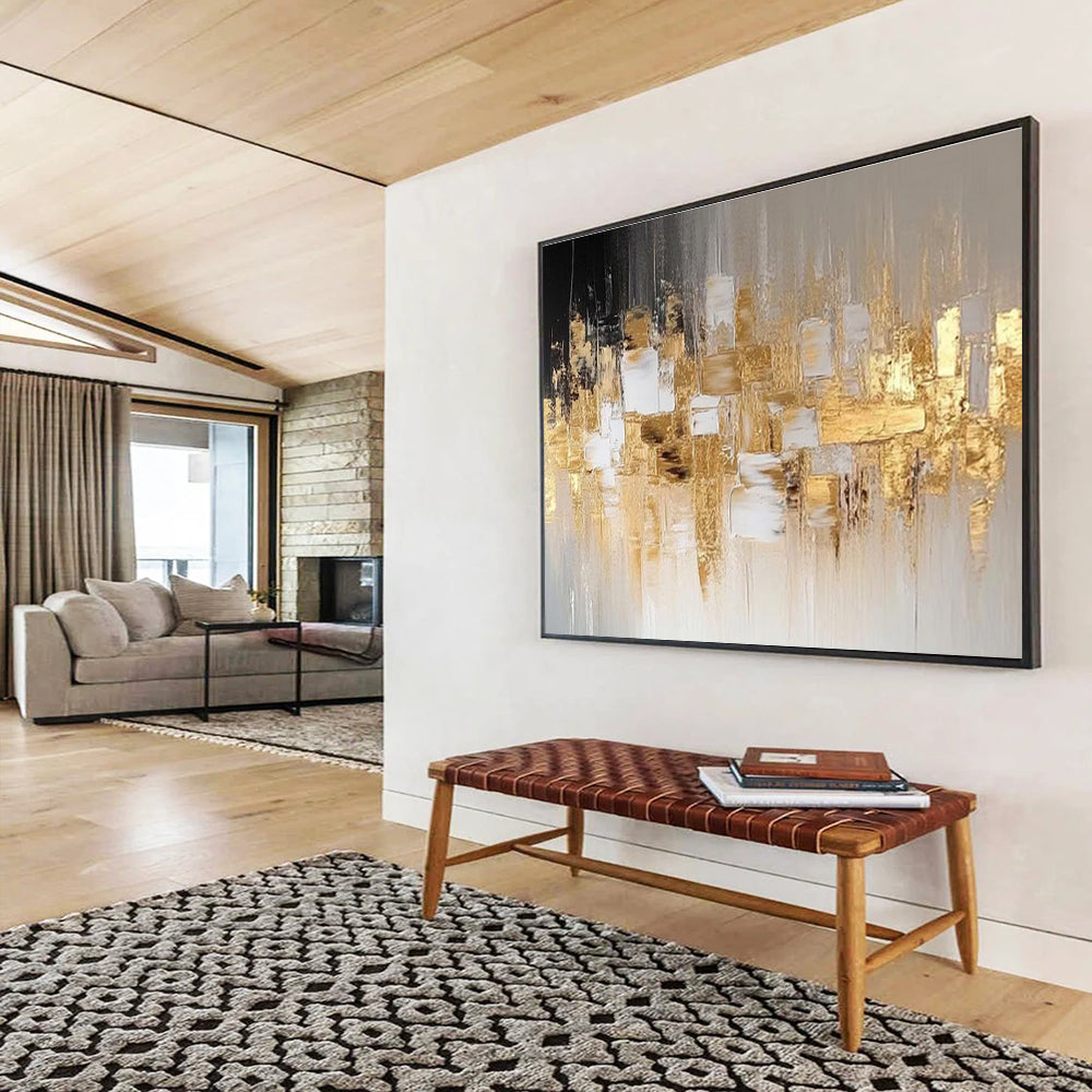 “Gold And Gray Cubist Abstract” - Abstract Painting On Canvas DKS528